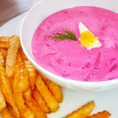 cold beet soup bowl