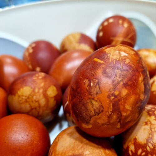 Dyed eggs with onion skins